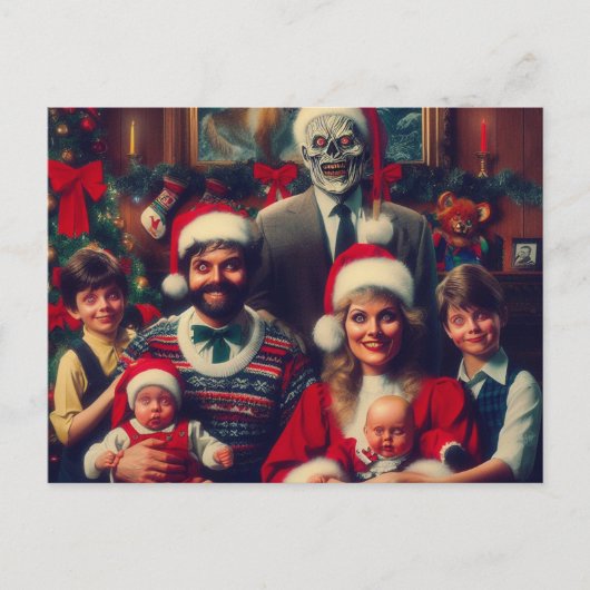 Horror Spooky Weihnachts Retro Familienportrait Postkarte (Vorderseite)