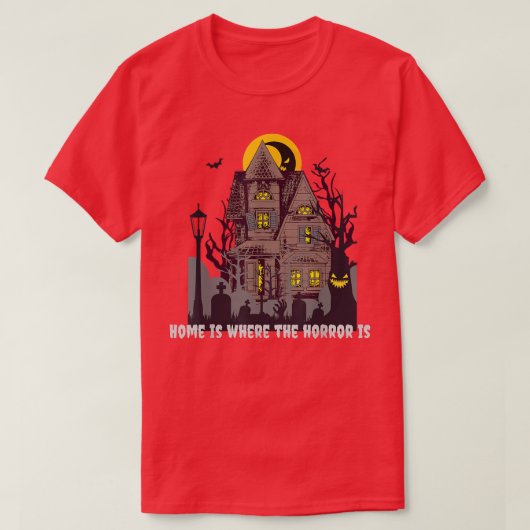 Horror Spuk Herrenhaus mit Fledermauskostüm T-Shirt (Design vorne)