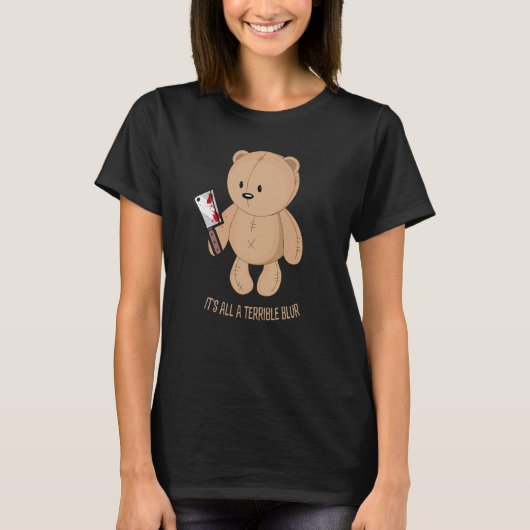 Horror Teddy hält blutigen Messermörder Bärenstall T-Shirt (Vorderseite)