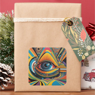 Horror Vacui Psychedelic Artwork aus den 1960er Ja Quadratischer Aufkleber