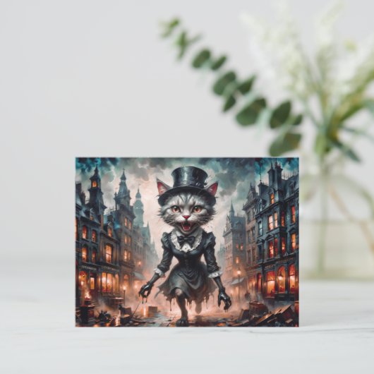 Horror verrückte Zimmerkatze, die im Viktorianisch Postkarte (Stehend Vorderseite)