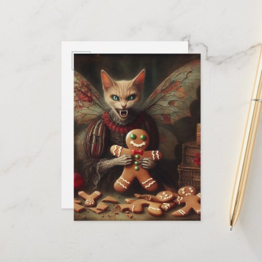 Horror Weihnachten Vampire Fairy Kitty Gingerbrot Postkarte (Vorderseite/Rückseite Beispiel)