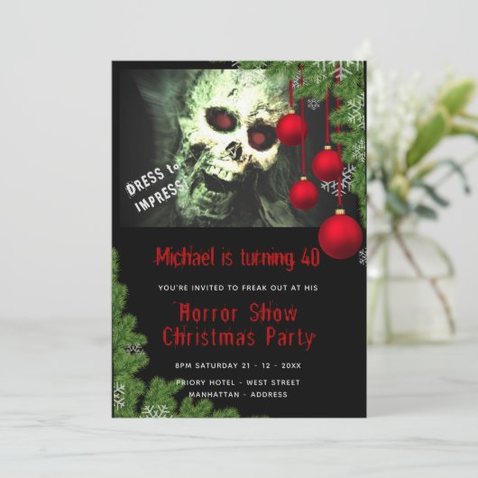 HORROR Weihnachts-Party laden Dead Creepy Zombies Einladung (Stehend Vorderseite)