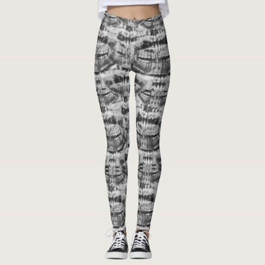 Horror-Zähne Schwarzweißmuster Leggings (Vorderseite)