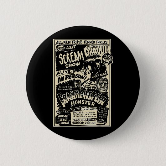 Horrorfilm-Monster Mumie Dracula Werwolf Button (Vorderseite)