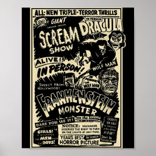 Horrorfilm-Monster Mumie Dracula Werwolf Frankenst Poster