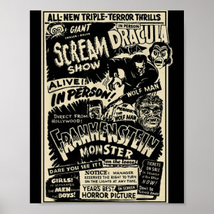 Horrorfilm-Monster Mumie Dracula Werwolf Poster