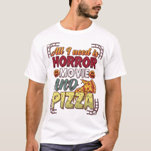 Horrorkino-Pizza Halloween-Kürbis-Totenkopf-Scheib T-Shirt