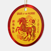 Horse 2026 Chinese Lunar New Year Red Foil Yellow Keramik Ornament (Links)