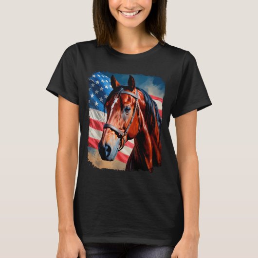 Horse 4th Of July Patriotic Horse American Flag T-Shirt (Vorderseite)