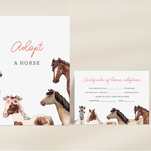 Horse Adoption Fill in Certificate Card