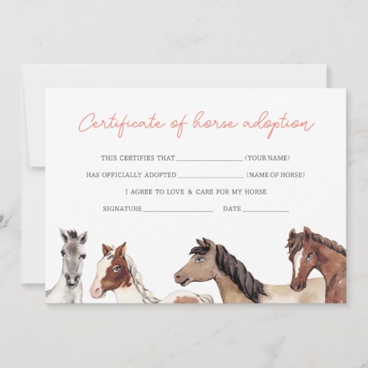 Horse Adoption Fill in Certificate Card (Vorderseite)