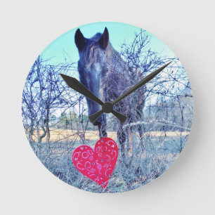 Horse and Heart Runde Wanduhr