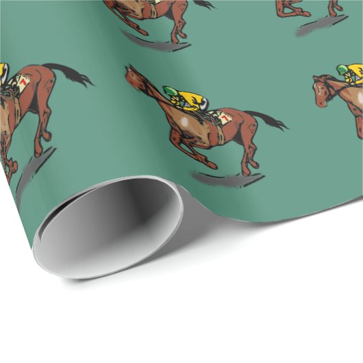 Horse and Jockey Pattern Dark Green Geschenkpapier (Rolleneckpunkt)