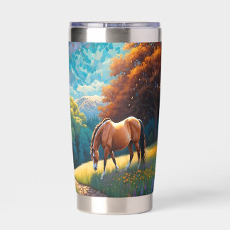 Horse and Meadow Wildflowers Colorful Art Thermobecher