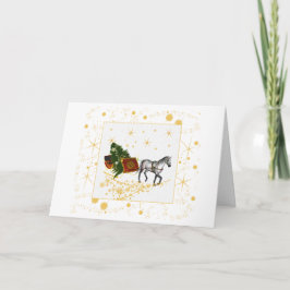 Horse and Sleigh with gold accents Holiday card Feiertagskarte