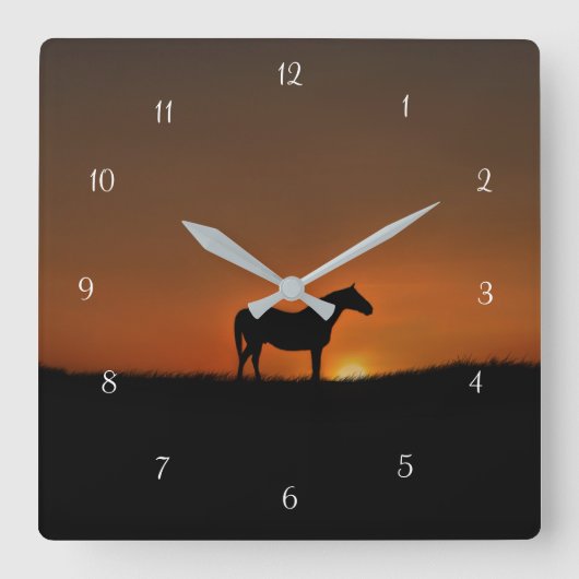 Horse and Sunrise Quadratische Wanduhr (Vorderseite)