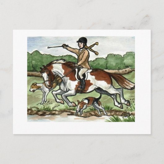 Horse Art Foxhunt girl on Paint Pony Postkarte (Vorderseite)