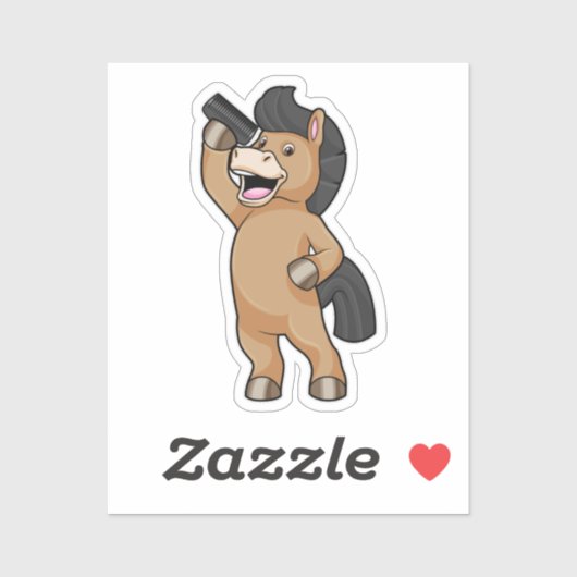 Horse as Hairdresser with Comb Aufkleber (Blatt)