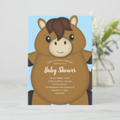 Horse Baby Shower Blue Einladung (Stehend Vorderseite)