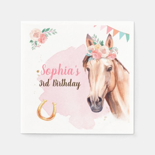 Horse Birthday Cowgirl Party Napkins Girl Pink Serviette (Vorderseite)