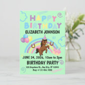 Horse Birthday Invitation in Green Einladung (Stehend Vorderseite)
