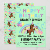 Horse Birthday Invitation in Green Einladung (Vorne/Hinten)