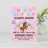 Horse Birthday Invitation in Pink Einladung (Stehend Vorderseite)