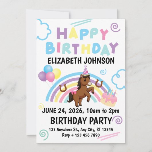 Horse Birthday Invitation White Einladung (Vorderseite)