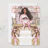 Horse Birthday Invitation with Black Girl Einladung (Vorderseite)