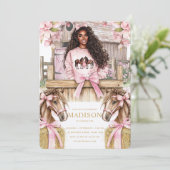 Horse Birthday Invitation with Black Girl Einladung (Stehend Vorderseite)