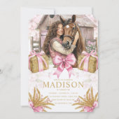 Horse Birthday Invitation with brunette Girl Einladung (Vorderseite)
