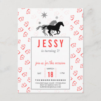Horse Birthday Invitations Coral Red Einladung