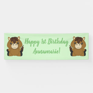 Horse Birthday Party Green Banner