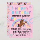 Horse Birthday Party Invitation Pink Einladung (Vorne/Hinten)