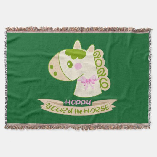Horse Chinese New Year 2026 Cute Lucky Green Decke (Vorderseite)