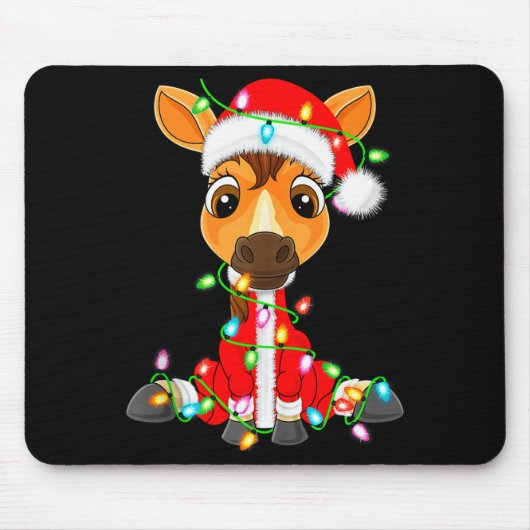 Horse Christmas Lights Santa Costume Cute Animal X Mousepad (Vorne)