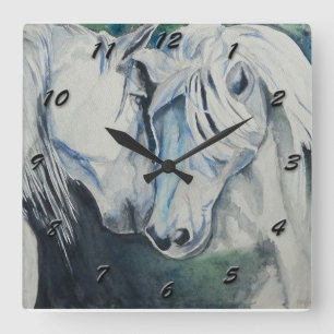Horse Clock- Watercolor style Quadratische Wanduhr