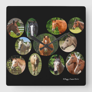 Horse Collage Clock Quadratische Wanduhr