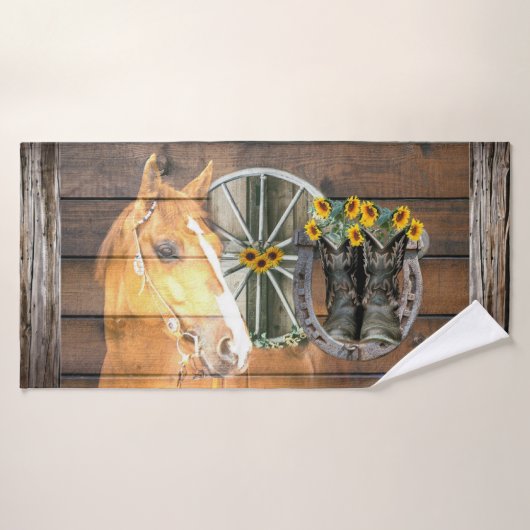 Horse Cowboy Boots Horseshoe Sonnenblumen Badhandtuch Set (Badehandtuch)