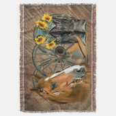 Horse Cowboy Boots Wagon Wheel Sunflowers Western Decke (Vorderseite Vertikal)