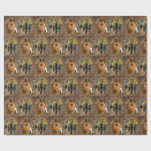 Horse Cowboy Boots Wagon Wheel Sunflowers Western Geschenkpapier (Flach)