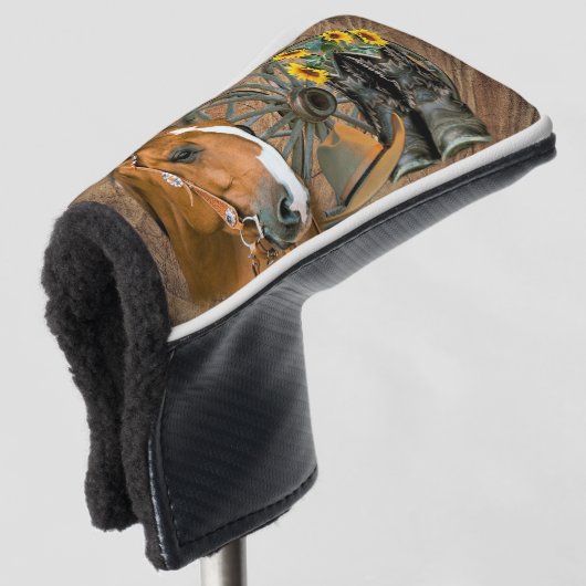 Horse Cowboy Boots Wagon Wheel Sunflowers Western Golf Headcover (3/4 Vorderseite)