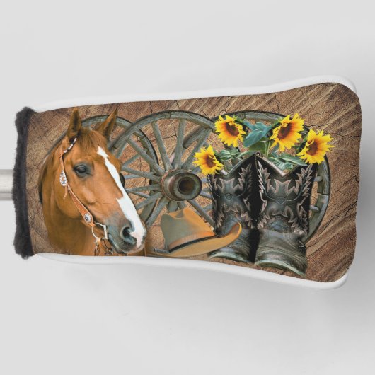 Horse Cowboy Boots Wagon Wheel Sunflowers Western Golf Headcover (Vorderseite)