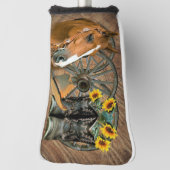 Horse Cowboy Boots Wagon Wheel Sunflowers Western Golf Headcover (Rotieren 90)