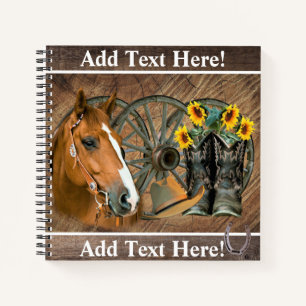 Horse Cowboy Boots Wagon Wheel Sunflowers Western Notizblock