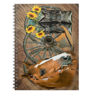 Horse Cowboy Boots Wagon Wheel Sunflowers Western Notizblock
