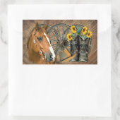Horse Cowboy Boots Wagon Wheel Sunflowers Western Rechteckiger Aufkleber (Tasche)