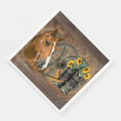 Horse Cowboy Boots Wagon Wheel Sunflowers Western Serviette (Ecke)