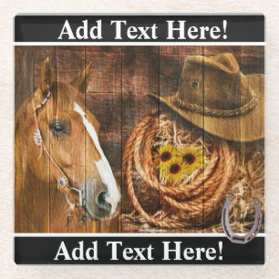 Horse Cowboy Hat Lasso Pferdeschuh Untersetzer